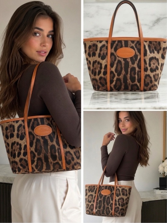 Dolce & Gabbana Handbags - Dolce & Cabbana Leopard Print Tote Bag with Tan Trim Y2K